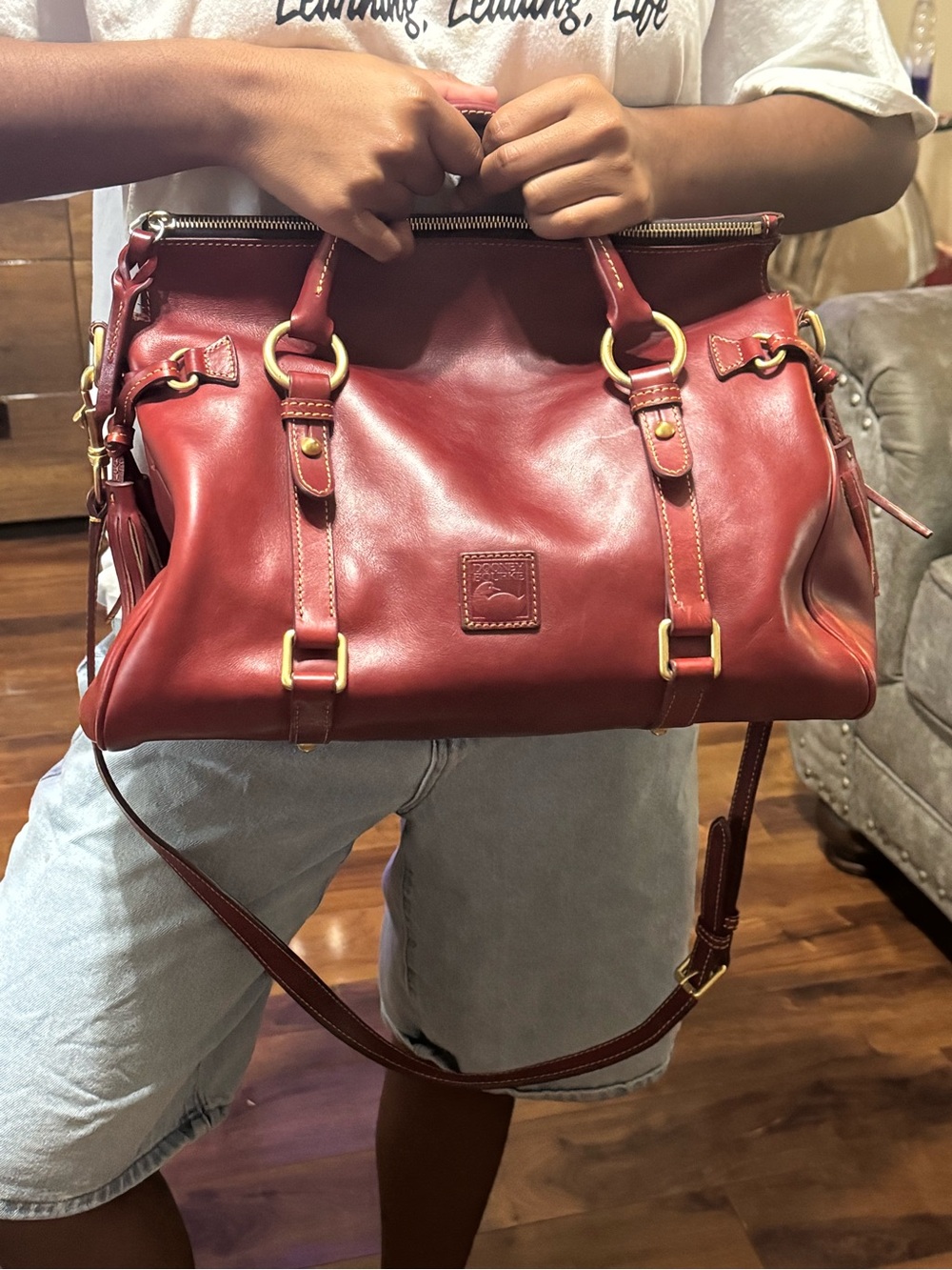 Dooney and Bourke Florentine Bordeaux Leather Satchel Handbag - Women Bags
